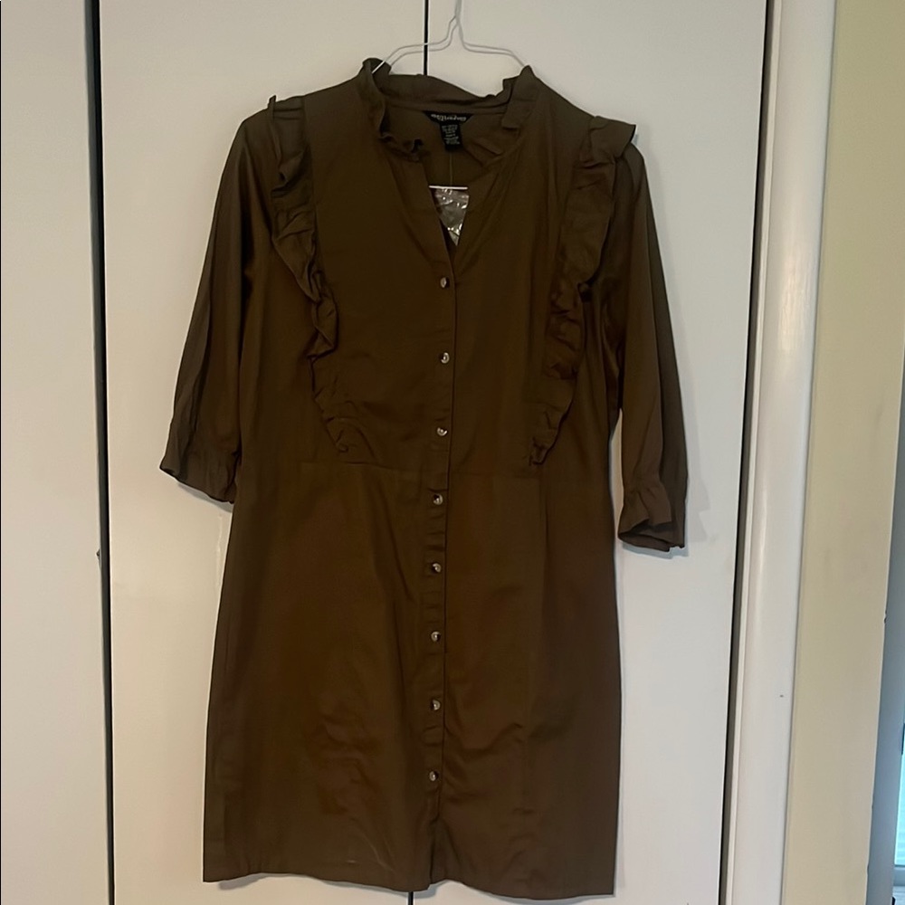 Elegant Dark Olive Ruffle Dress